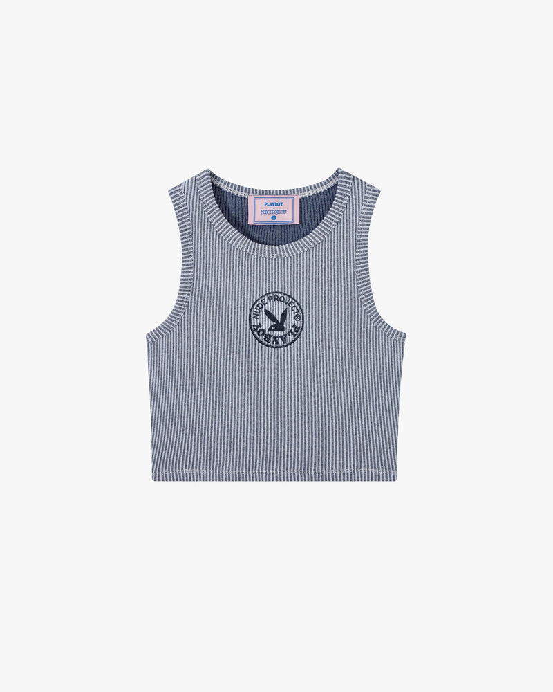 PLAYBOY CONTRAST RIBBED TANK TOP BLUE